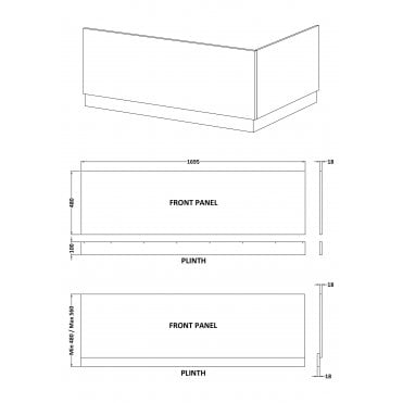 Nuie Gloss Grey 1700mm Bath Front Panel
