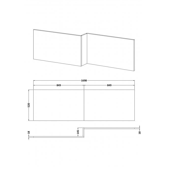 Nuie  Gloss Grey 1700mm Square Shower Bath Front Panel
