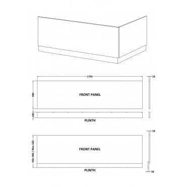 Nuie Gloss Grey 1800mm Bath Front Panel