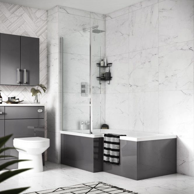 Nuie  Gloss Grey Square Shower Bath End Panel