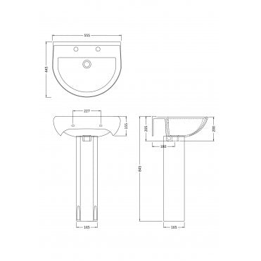 Nuie Ivo 550mm 2TH Basin & Pedestal