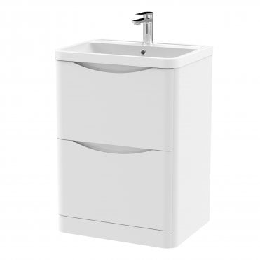 Nuie Lunar 600mm Floor Standing 2 Drawer Vanity & Polymarble Basin LUN101