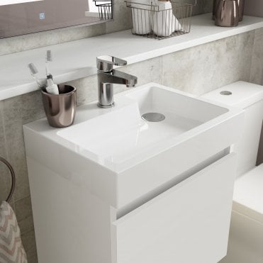 Merit Gloss White 500mm Single Door Wall Hung Vanity and Basin 1TH