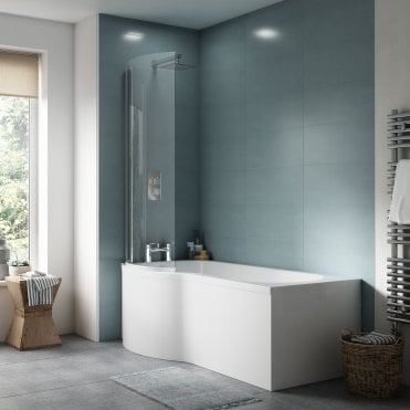Nuie P-Shape Shower Bath Front Panel Acrylic (1700mm)