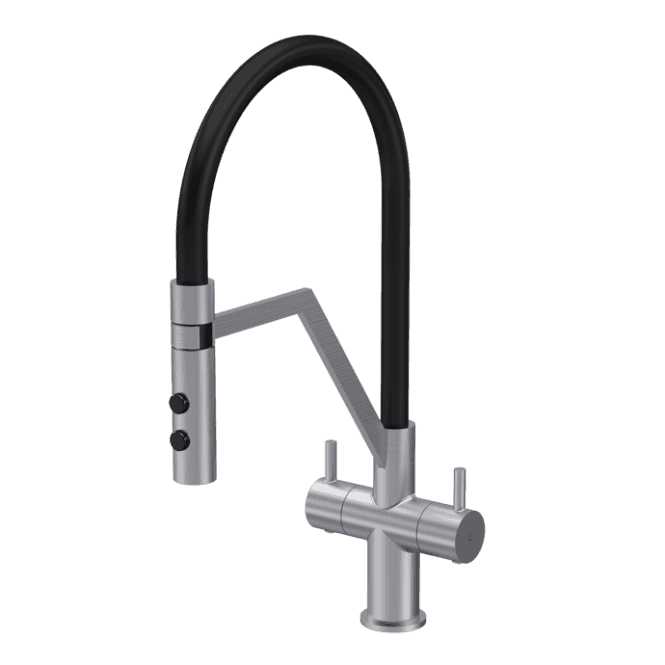 Nuie  Ravi Mono Dual Lever Kitchen Tap Brushed Nickel