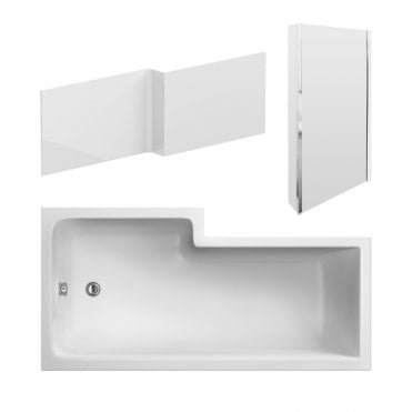 Nuie Shower Baths 1800mm Right Hand Square Shower Bath Set SBATH16
