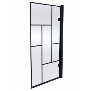Nuie Square Block Framed Hinged Bath Screen Matt Black