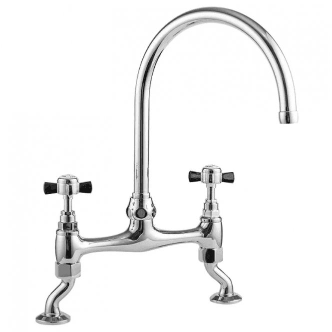 Nuie  Traditional Bridge Kitchen Sink Mixer With Crosshead Handles Chrome