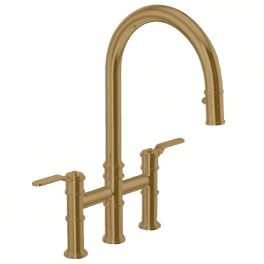 Perrin & Rowe Armstrong Bridge Mixer With Pull Down Rinse Smooth Handles Aged Brass