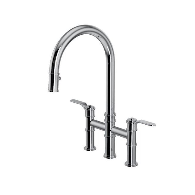 Perrin & Rowe  Armstrong Bridge Mixer With Pull Down Rinse Smooth Handles Pewter