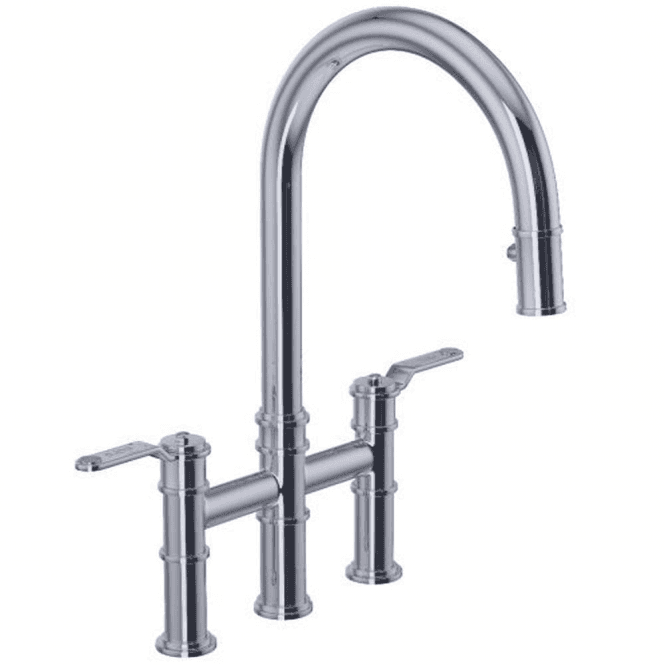 Perrin & Rowe  Armstrong Bridge Mixer With Pull Down Rinse Textured Handles Chrome