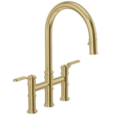 Perrin & Rowe Armstrong Bridge Mixer With Pull Down Rinse Textured Handles Gold