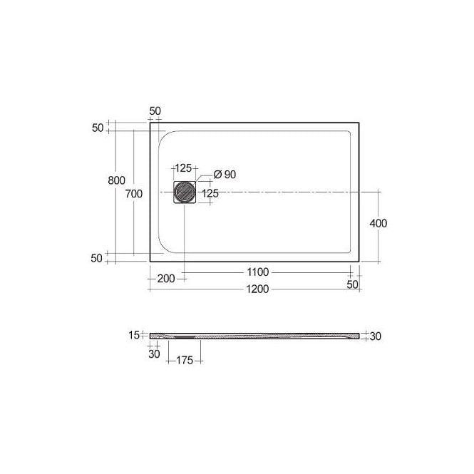 RAK  Feeling 1200 x 800 mm Rectangular Bath Tub Replacement Shower Tray Black