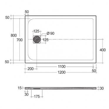 RAK Feeling 1200 x 800 mm Rectangular Bath Tub Replacement Shower Tray Black