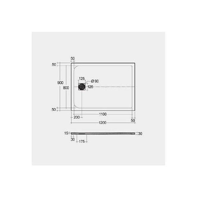 RAK  Feeling 1200 x 900 mm Rectangular Bath Tub Replacement Shower Tray Black