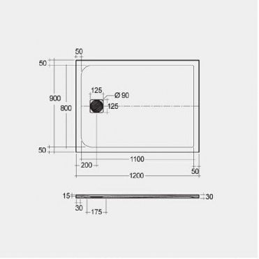 RAK Feeling 1200 x 900 mm Rectangular Bath Tub Replacement Shower Tray Black