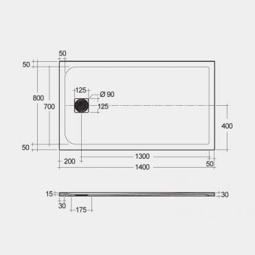 RAK Feeling 1400 x 800mm Rectangular Bath Tub Replacement Shower Tray Black