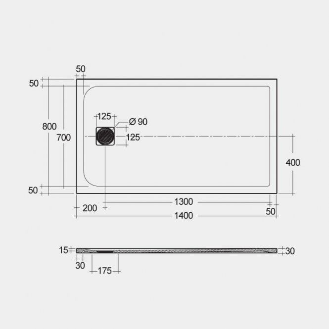 RAK  Feeling 1400 x 800mm Rectangular Bath Tub Replacement Shower Tray Grey