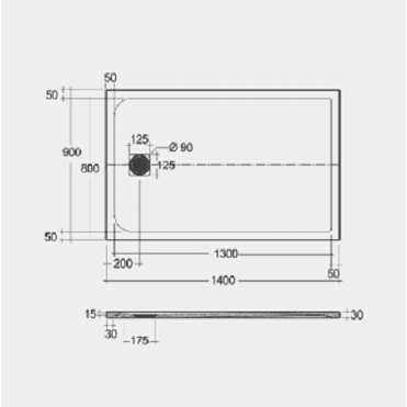 RAK Feeling 1400 x 900mm Rectangular Bath Tub Replacement Shower Tray Grey