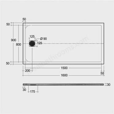 RAK Feeling 1600 x 900mm Rectangular Bath Tub Replacement Shower Tray Grey