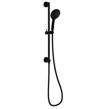 Round Slide Rail Kit with 3 Function Head and Integral Wall Outlet in Black