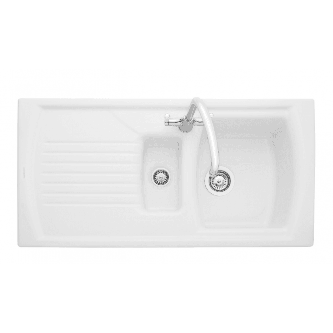 Rangemaster  995 x 497mm Fire Clay 1.5 Bowl Ceramic Sink With Drainer - White