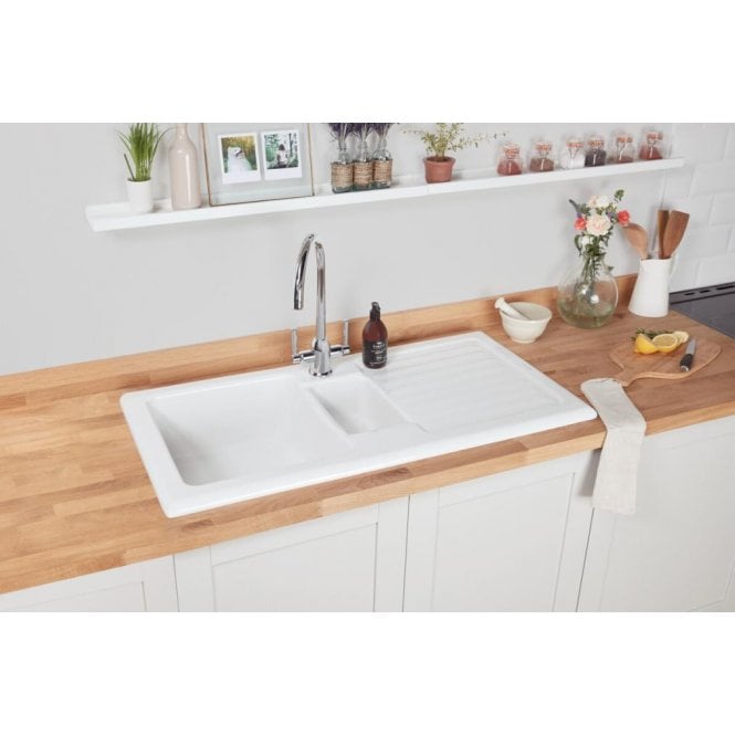 Rangemaster  Rustic 1.5 Bowl Fire Clay Ceramic Kitchen Sink & Drainer
