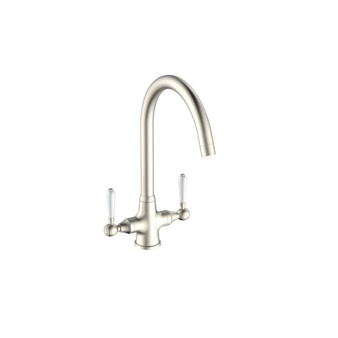 Reginox  BRUSHED NICKLE SWAN NECK WITH WHITE LEVERS Kitchen Tap ELBE BN II