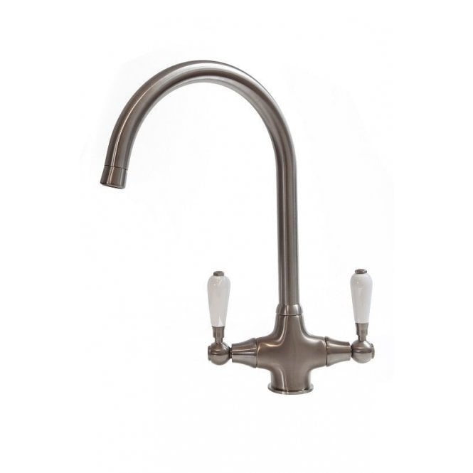 Reginox  Elbe Brushed Nickel Traditional Twin Lever Kitchen Sink Mixer Tap