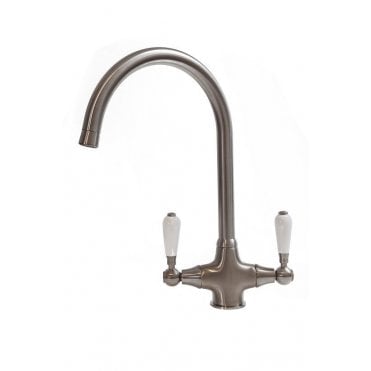 Reginox Elbe Brushed Nickel Traditional Twin Lever Kitchen Sink Mixer Tap