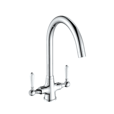 Reginox Elbe Chrome Traditional Twin Lever Kitchen Sink Mixer Tap