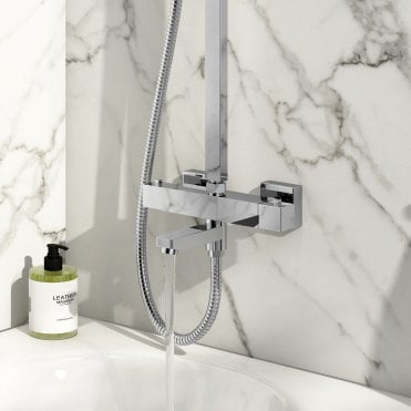 Scudo Block Square Rigid Riser Shower Set With Bath Filler
