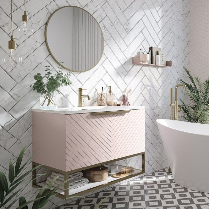 Scudo  Chevron 800 Basin Cabinet Pink
