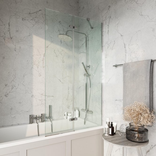 Scudo  Chrome Square 900mm Bathscreen inc Fixed Panel