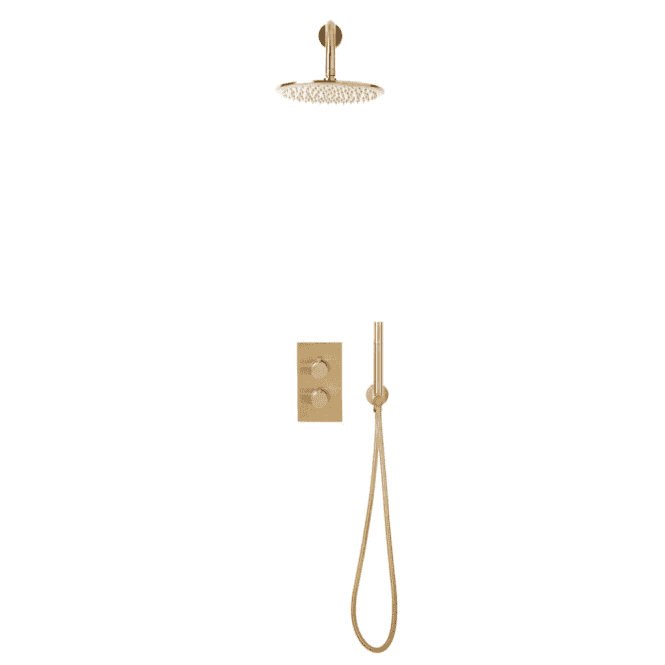 Scudo  Core Brushed Brass Round Handle Shower Arm Drench Head Handset & Mounting Bracket