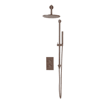 Scudo Core Brushed Bronze Round Handle Head & Handset Riser Kit