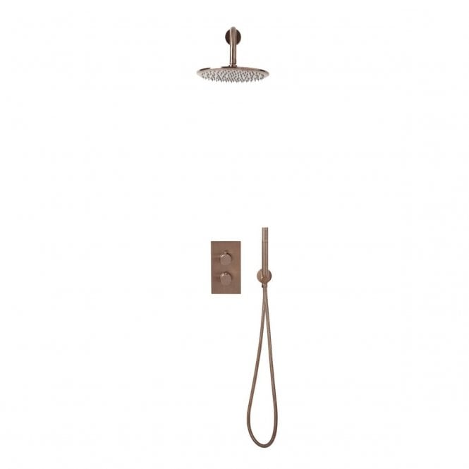 Scudo  Core Brushed Bronze Round Handle Shower Arm Drench Head Handset & Mounting Bracket