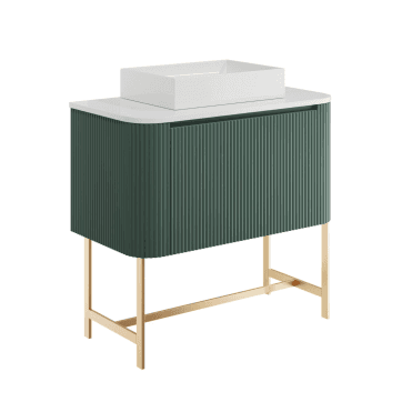 Scudo Linea Curve 900mm Fluted Vanity Unit & Marble Countertop