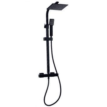 Scudo Lunar Matt Black Square Thermostatic Rigid Riser Shower with Diverter
