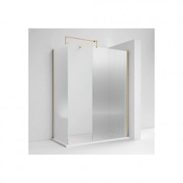 Scudo S8 8mm Fluted Glass Wetroom Panel 1000mm with Brushed Brass Profile S8-FLUTE1000