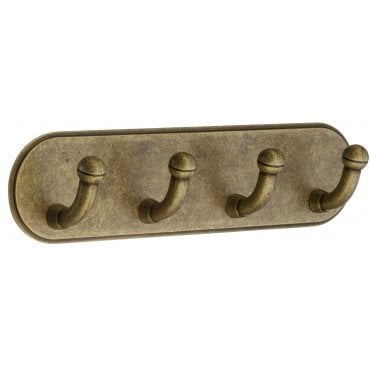 Smedbo Beslagsboden Design Quadruple Hook in Antique Brass Finish Self-adhesive BA1124