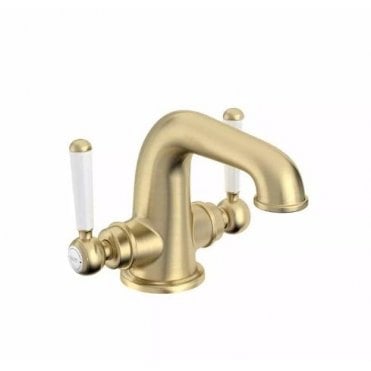 Tavistock Lansdown Twin lever Basin Mixer With Click Waste Brushed Brass TLD1104