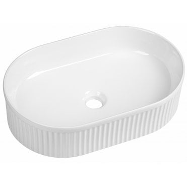 Tenby Flauto Fluted Oval Countertop Basin - Gloss White - d310xw490mm TIS4448