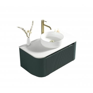 Tenby Flauto Smoked Sage 870mm Wall Hung Curve Corner Vanity w. Sintered Stone Counter Top TIS4308