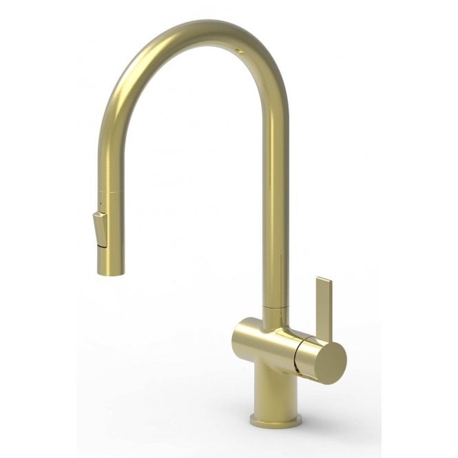 Tenby Mayhill Brushed Brass Pull Out Kitchen Mixer Tap