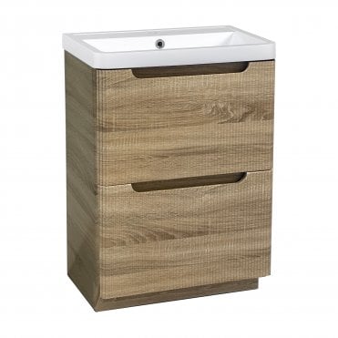 Tenby Monza 600mm Fluted Vanity Unit & Basin Country Oak - Floor Standing TIS4391