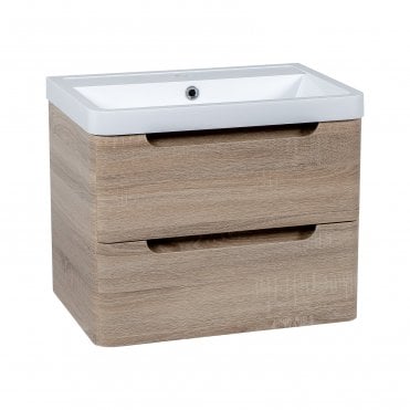 Tenby Monza 600mm Vanity Unit & Basin Country Oak - Wall Hung TIS4389-1