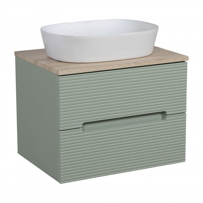 Tenby  Monza Plus 600mm Fluted Wall Hung Vanity & Counter Top - Aloe Green/Country Oak TIS4433