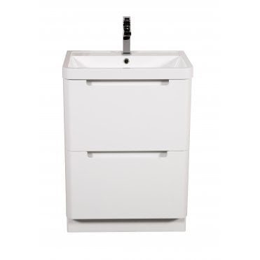 Monza White 600mm Floor Standing Vanity Unit With Basin