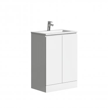 Tenby Plumb Essentials 600mm Double Door Floor Standing Vanity & Ceramic Basin - Gloss White TIS4375